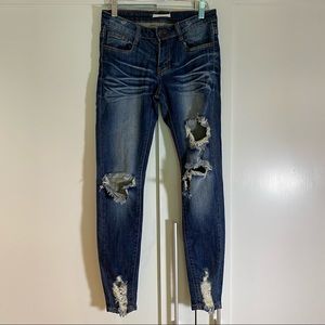 Machine Denim Skinny Stretch Distressed Jeans